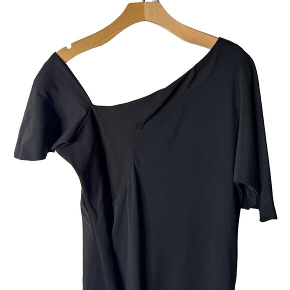 PLANET Lauren G Small Black Mixed Media Asymmetric Off-Shoulder Short Sleeve Top - Picture 6 of 8